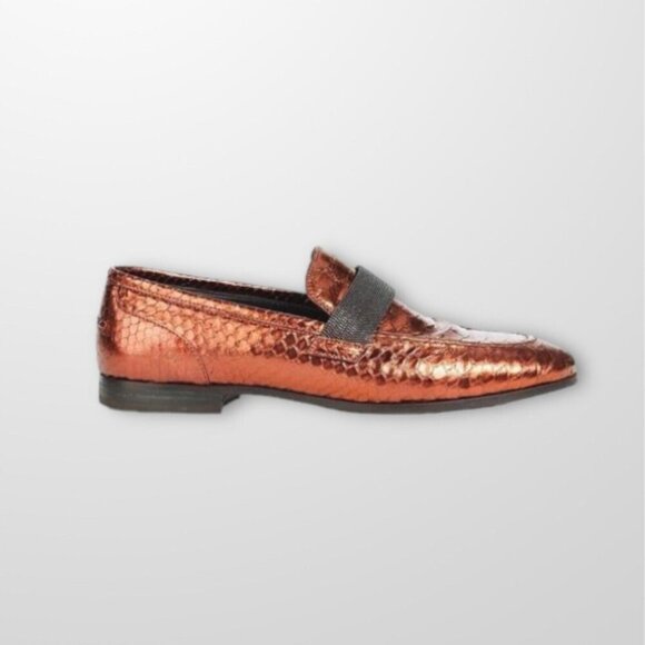 Brunello Cucinelli Python Shoes Metallic Moccasins Flats Monili 37 7 - Picture 4 of 5